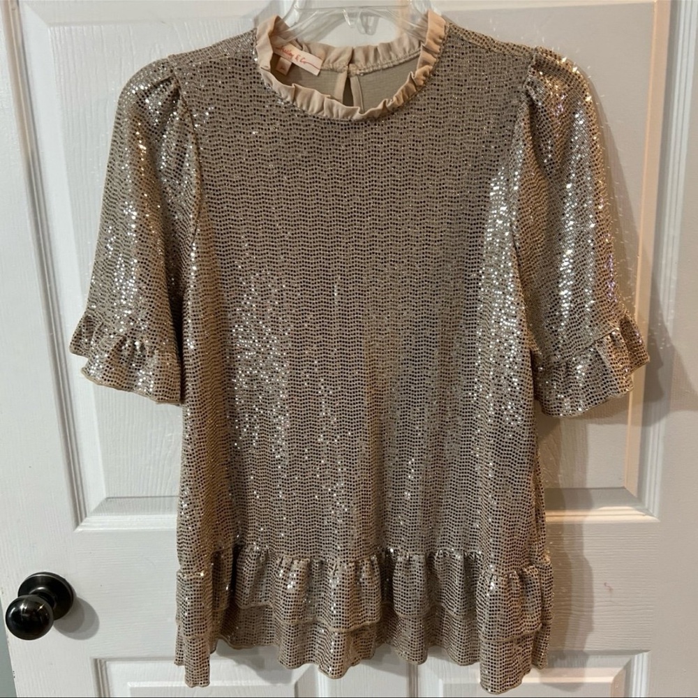 Hailey & Co Metallic Peplum Ruffle Top Blouse Sz Med